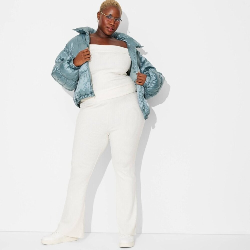 Wild Fable Plus Size 3X Ribbed Foldover‎ Waistband Flare Leggings in Off White